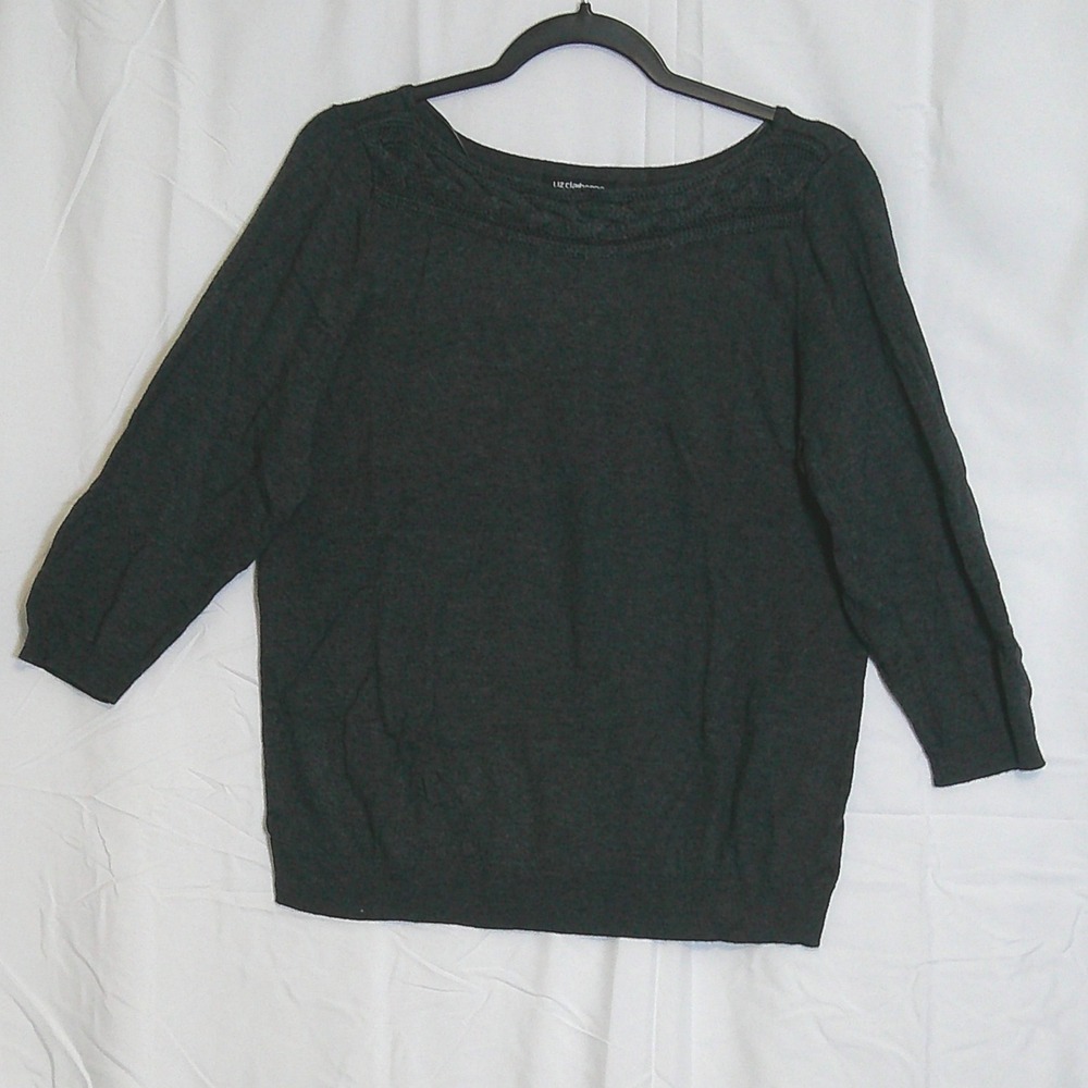 Liz Claiborne Career Petite Charcoal Gray Cable Knit Sweater PXL